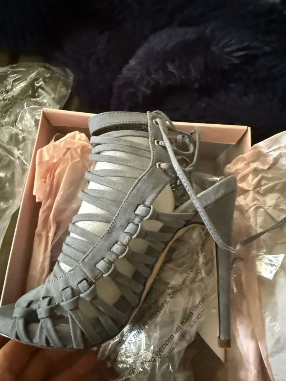 JustFab Gray Strappy Lace-Up Stiletto Sandals - Picture 3 of 5